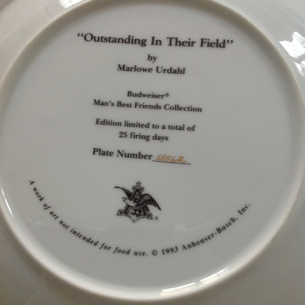 Budweiser Plate Outstanding In Their Field 1993 - Picture 3 of 5